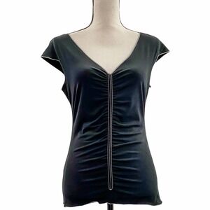 MAX Edition Black Cinched Cap Sleeve V-Neck Blouse